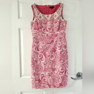 Tahari pink white lace paisley dress Sz 10
